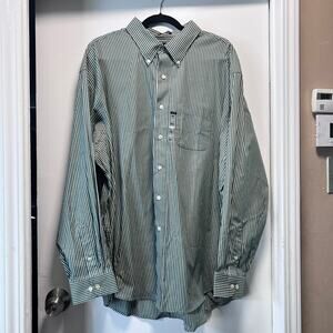 Arrow Men’s 2XL Button Down Shirt Green White Pinstripe Oxford Long Sleeve NWT